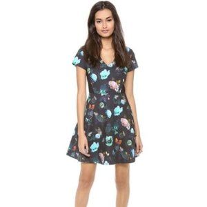 CLUB MONACO Aurelie Fit and Flare Floral Black Contrast Dress Size 2